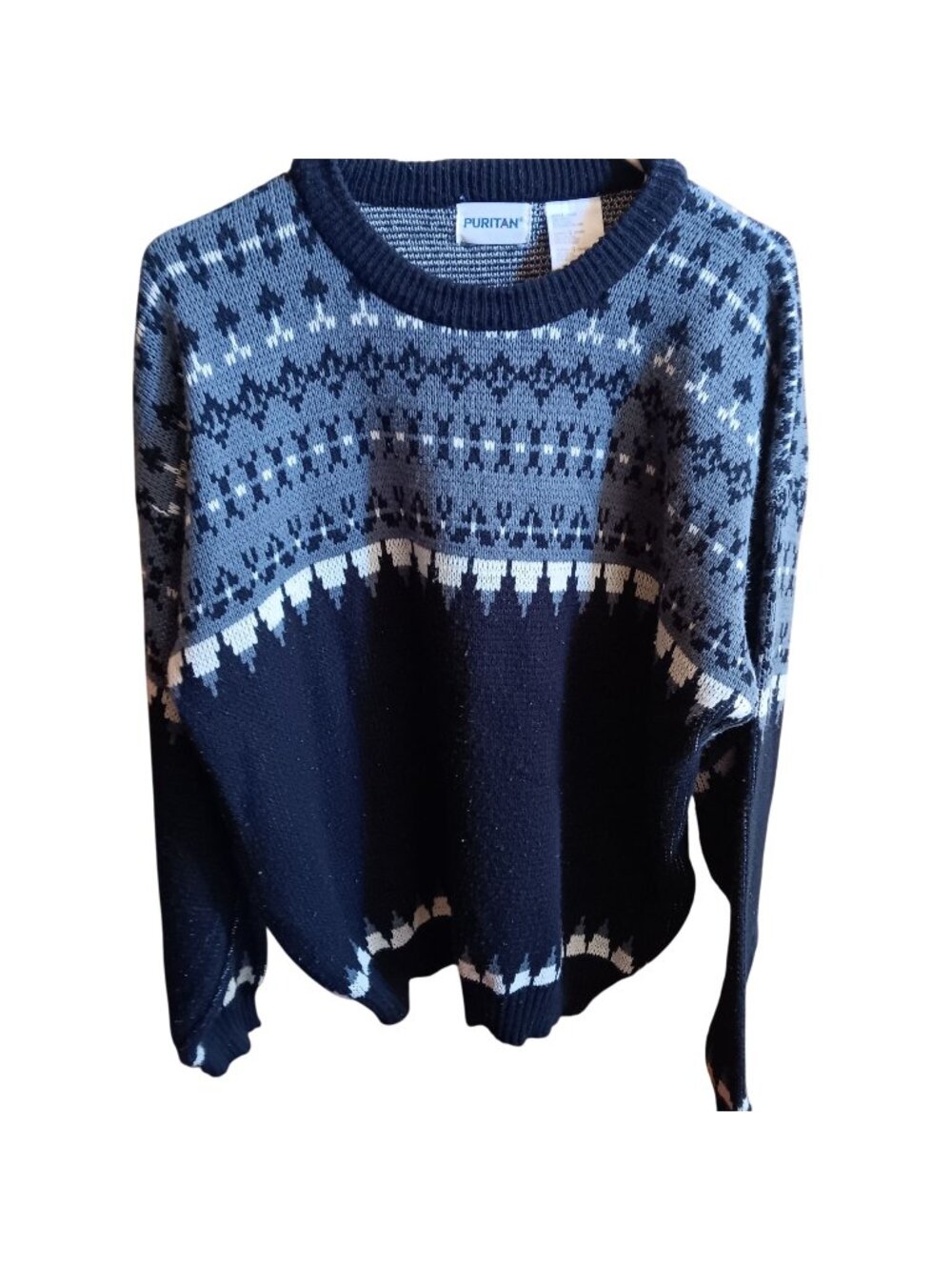 Large Vintage Puritan Mens Nordic Knit Sweater Crewneck 1990s Ugly Old School